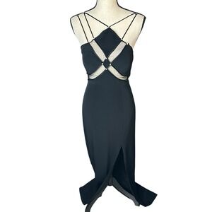 Niteline Black Gown Open Sz 4 Black White Rhinestone Spaghetti Straps Mesh